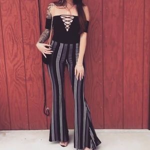 Striped bell bottom leggings